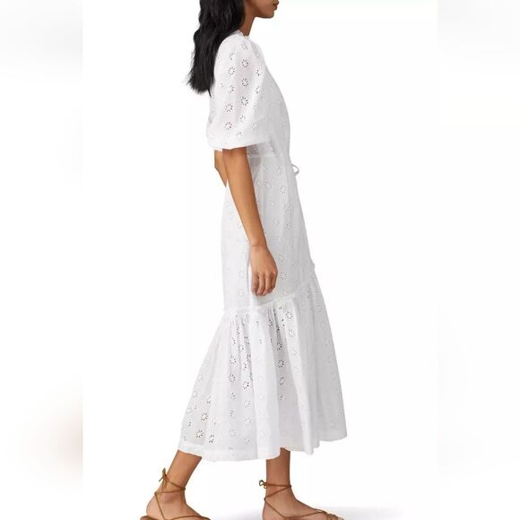 Marissa Webb La Vie Eyelet Lace Midi Wrap White Dress Size S - Picture 2 of 3